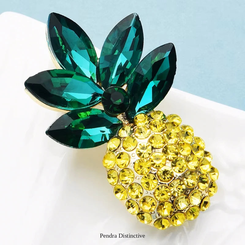 PENDRA Tropica Shimmering Rhinestone Pineapple Brooch