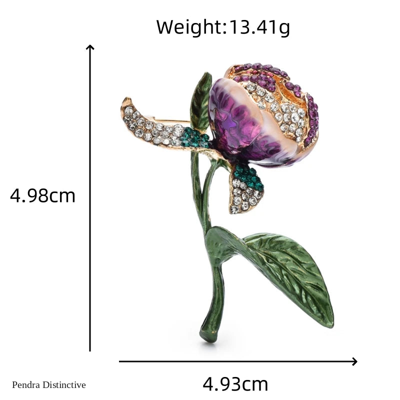 PENDRA Tulipelle Purple Enamel Tulip and Green Leaf Brooch
