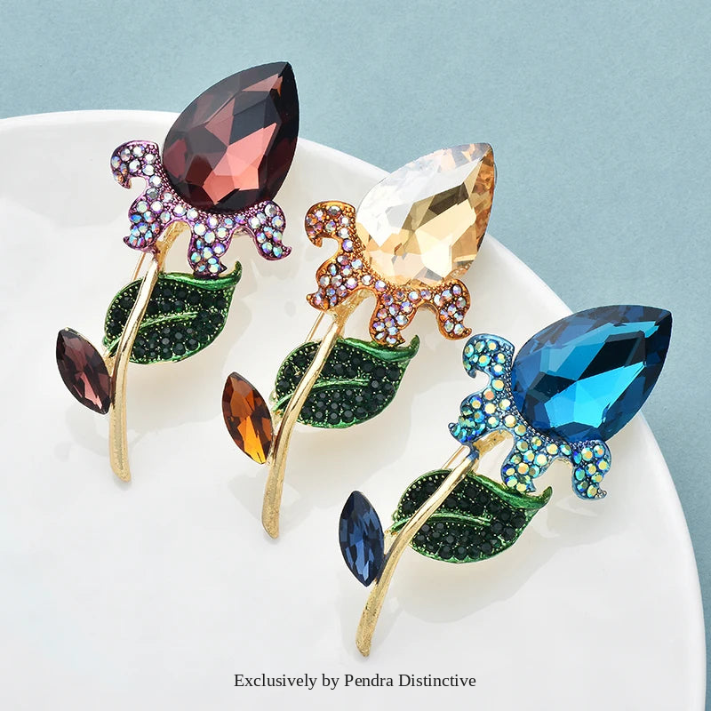 PENDRA Tulippa Classical Crystal Tulip Brooch