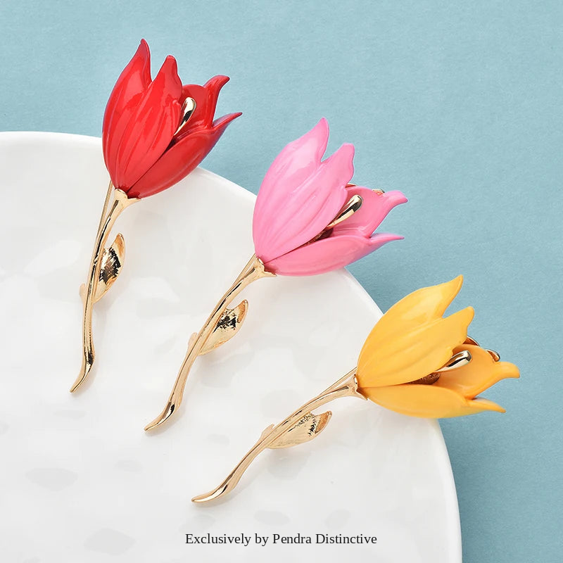PENDRA Tulippa Large Enamel Tulip Flower Brooch