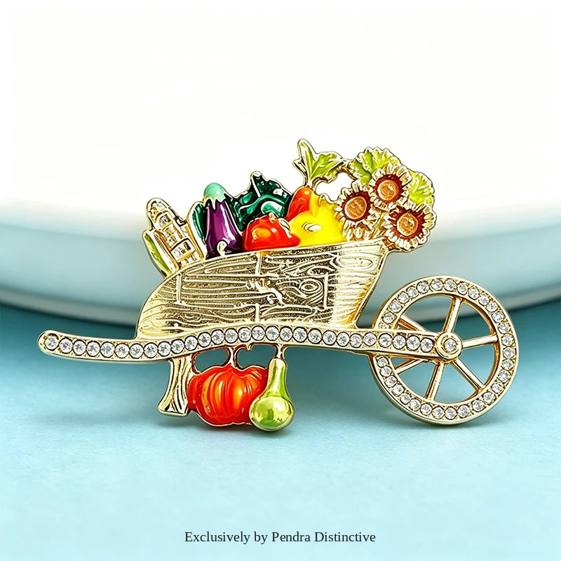 PENDRA Veggiecart Vintage Vegetable Cart Brooch