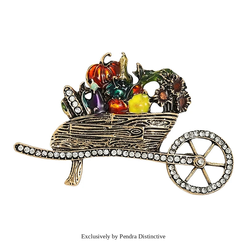 PENDRA Veggiecart Vintage Vegetable Cart Brooch