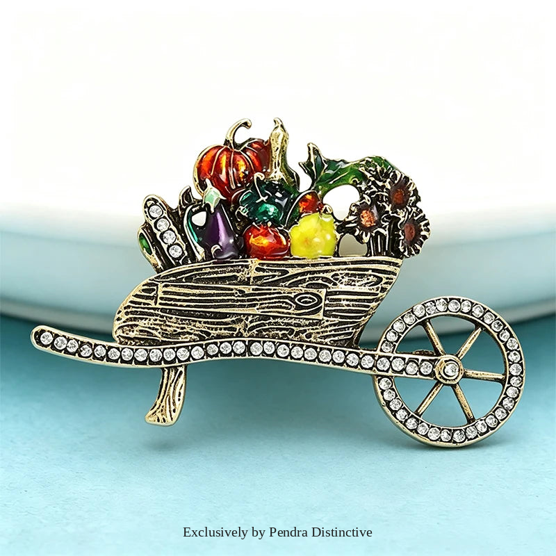 PENDRA Veggiecart Vintage Vegetable Cart Brooch