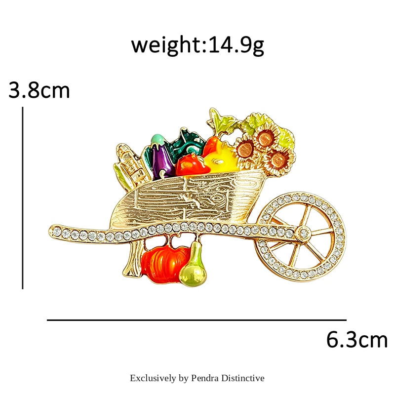 PENDRA Veggiecart Vintage Vegetable Cart Brooch