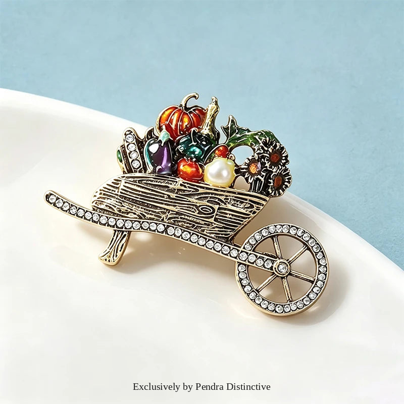 PENDRA Veggiecart Vintage Vegetable Cart Brooch
