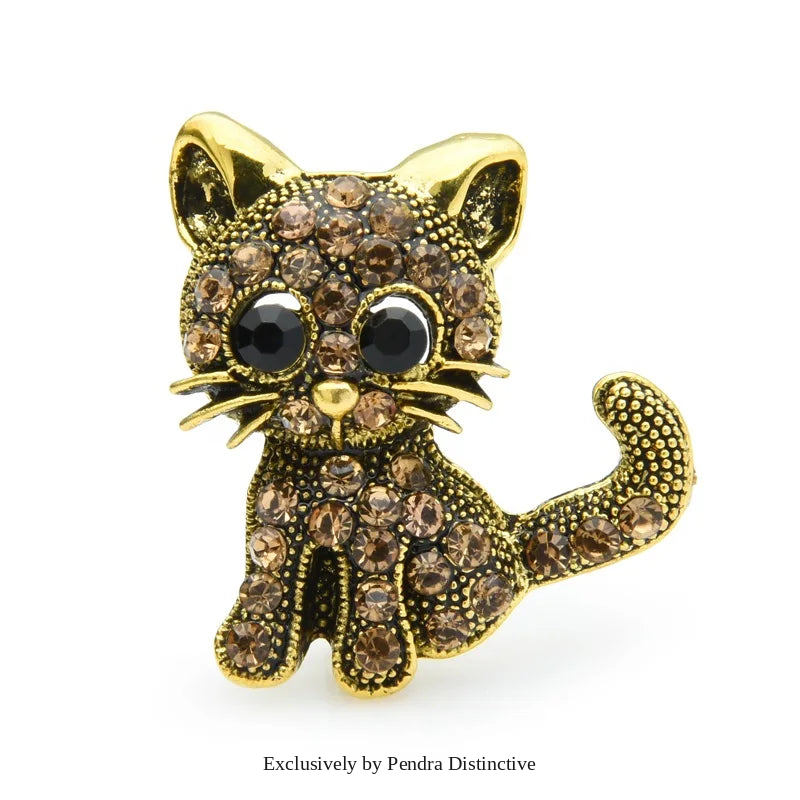PENDRA Velvet Rhinestone Cat Brooch