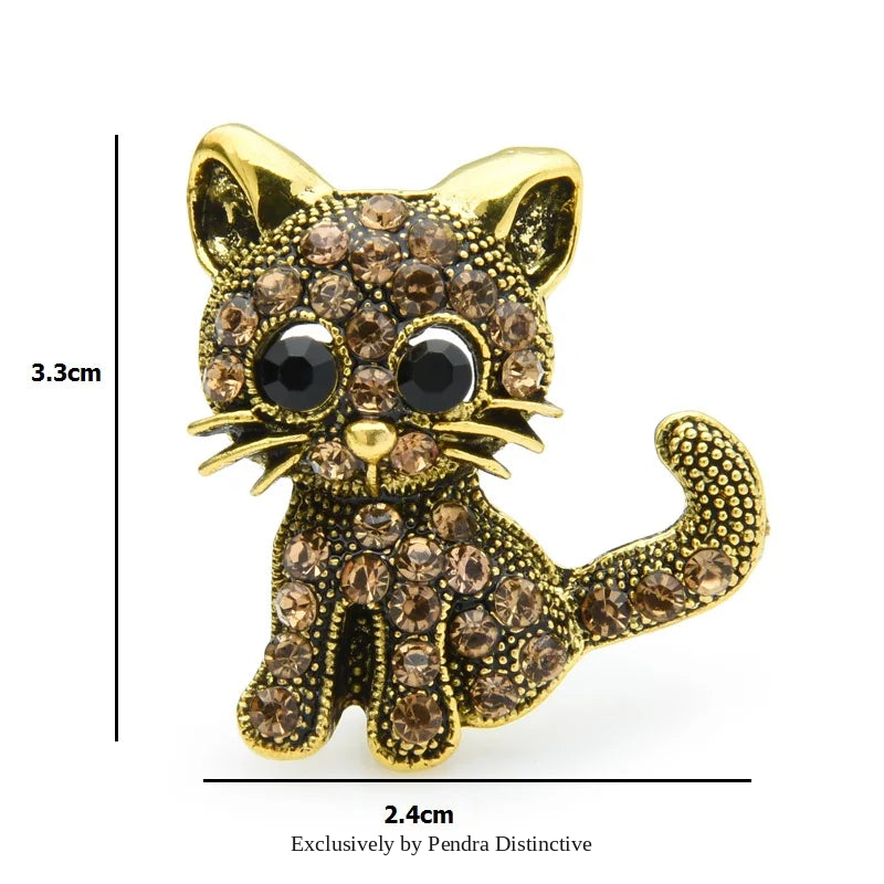PENDRA Velvet Rhinestone Cat Brooch