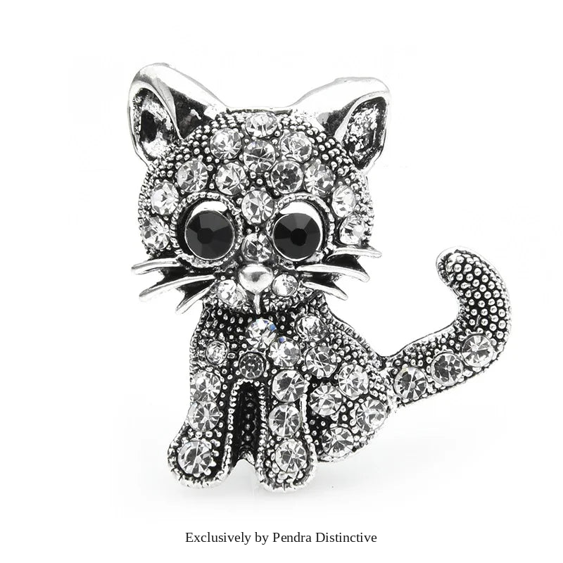 PENDRA Velvet Rhinestone Cat Brooch