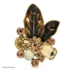 PENDRA Verdelle Green-Brown Rhinestone Flower Brooch