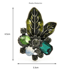 PENDRA Verdelle Green-Brown Rhinestone Flower Brooch