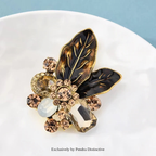 PENDRA Verdelle Green-Brown Rhinestone Flower Brooch