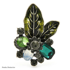 PENDRA Verdelle Green-Brown Rhinestone Flower Brooch