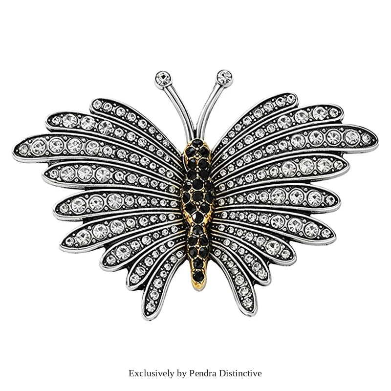 PENDRA Vintage Butterfly Rhinestone Brooch