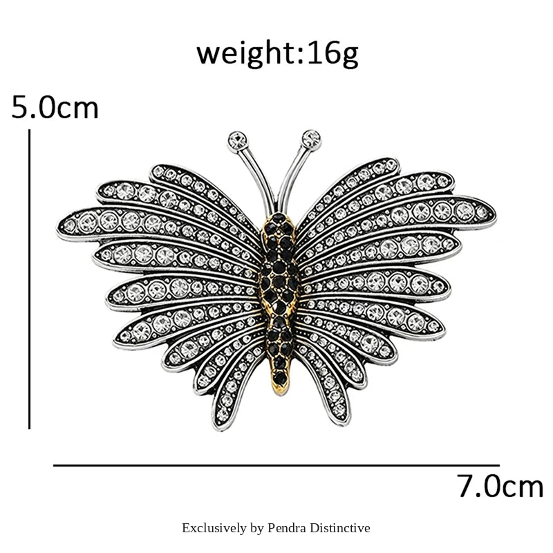 PENDRA Vintage Butterfly Rhinestone Brooch