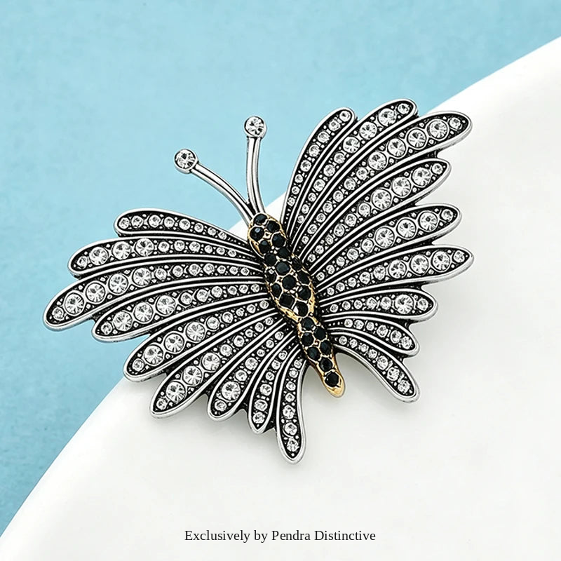 PENDRA Vintage Butterfly Rhinestone Brooch