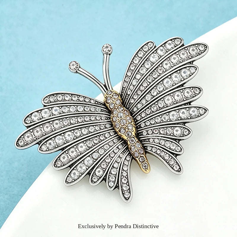 PENDRA Vintage Butterfly Rhinestone Brooch