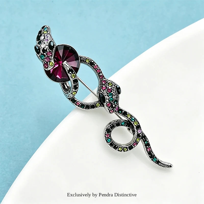 PENDRA Vintage Crystal Snake Brooch