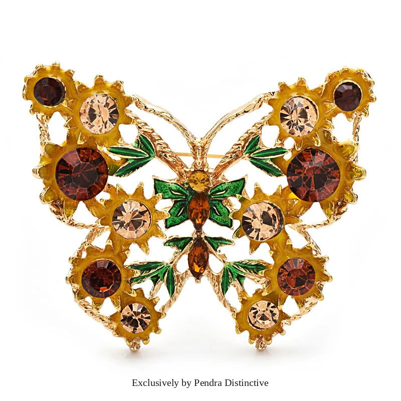 PENDRA Vintage Flower Butterfly Brooch