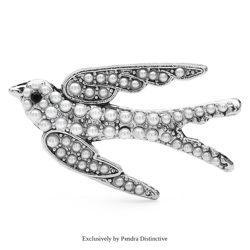 PENDRA Vintage Pearl Swallow Brooch