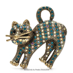 PENDRA Vintage Rhinestone Cat Brooch