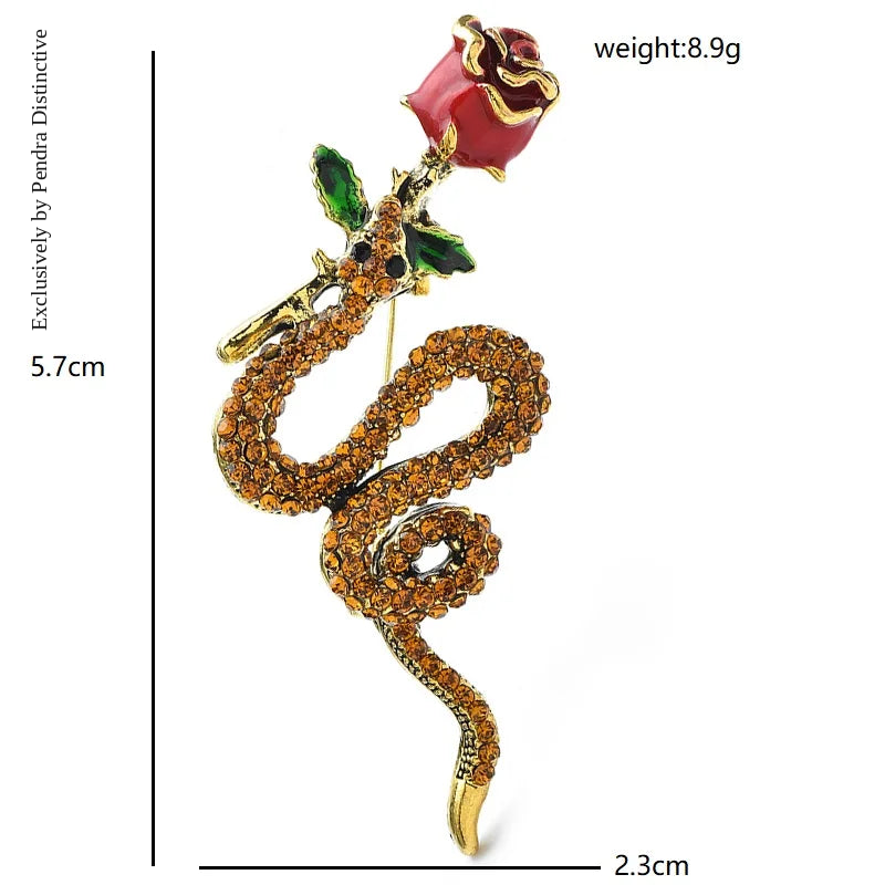 PENDRA Vintage Rose-flower And Snake Brooch