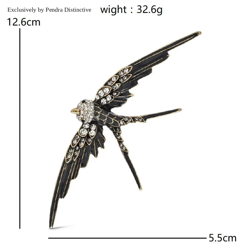 PENDRA Vintage Swallow Enamel Brooch