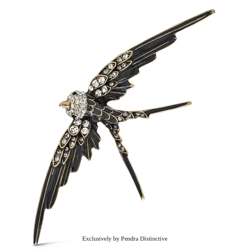 PENDRA Vintage Swallow Enamel Brooch