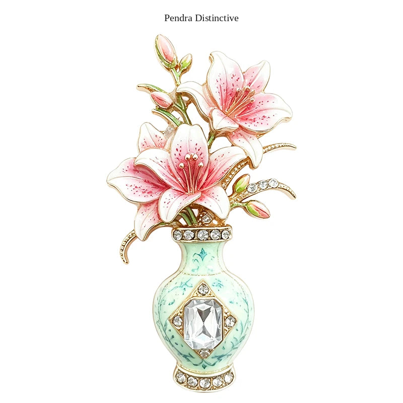 PENDRA Violetta 2-Color Enamel Rhinestone Lily Vase Brooch