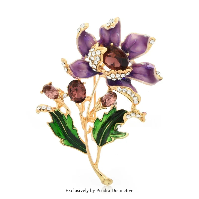 PENDRA Violetta Purple Enamel Flower Brooch