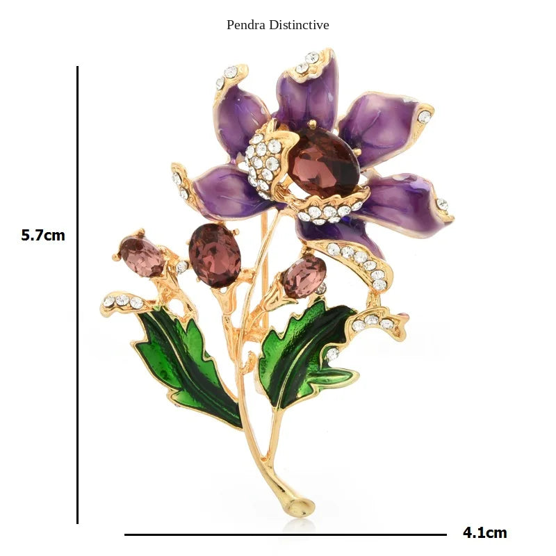 PENDRA Violetta Purple Enamel Flower Brooch