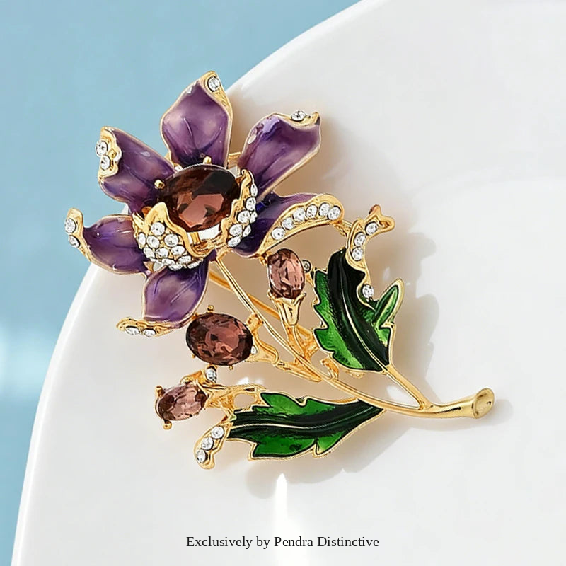 PENDRA Violetta Purple Enamel Flower Brooch