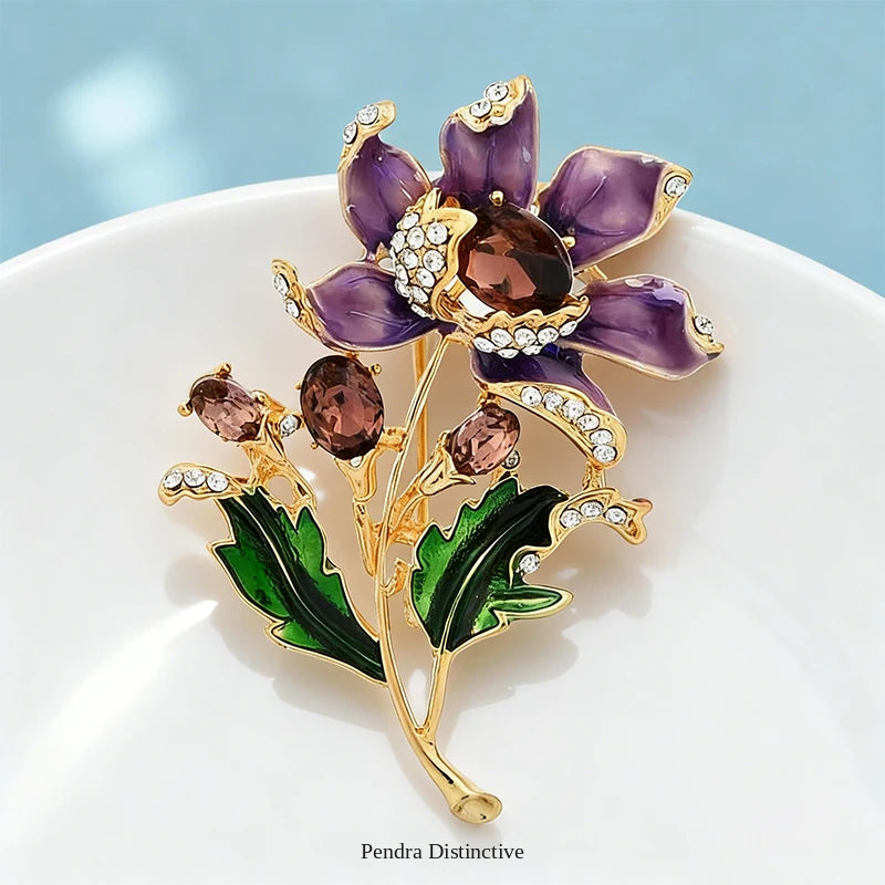 PENDRA Violetta Purple Enamel Flower Brooch