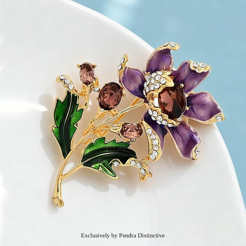 PENDRA Violetta Purple Enamel Flower Brooch