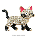 PENDRA Walking Kitty Enamel Rhinestone Cat Brooch