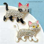 PENDRA Walking Kitty Enamel Rhinestone Cat Brooch