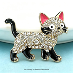 PENDRA Walking Kitty Enamel Rhinestone Cat Brooch