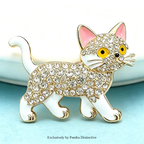 PENDRA Walking Kitty Enamel Rhinestone Cat Brooch