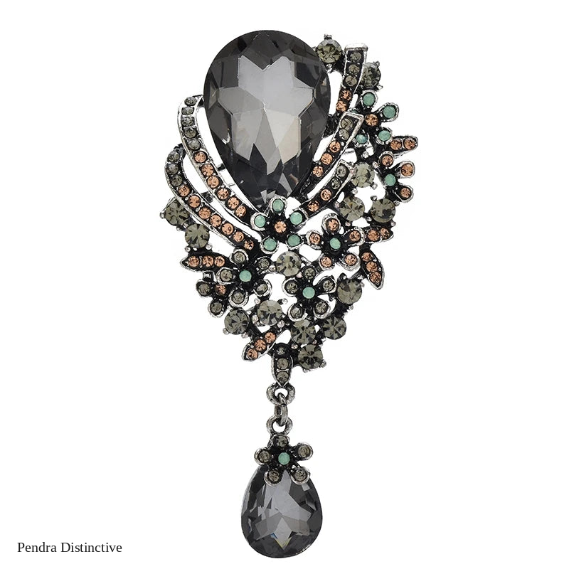 PENDRA Waterdrop Crystal Flower Brooch