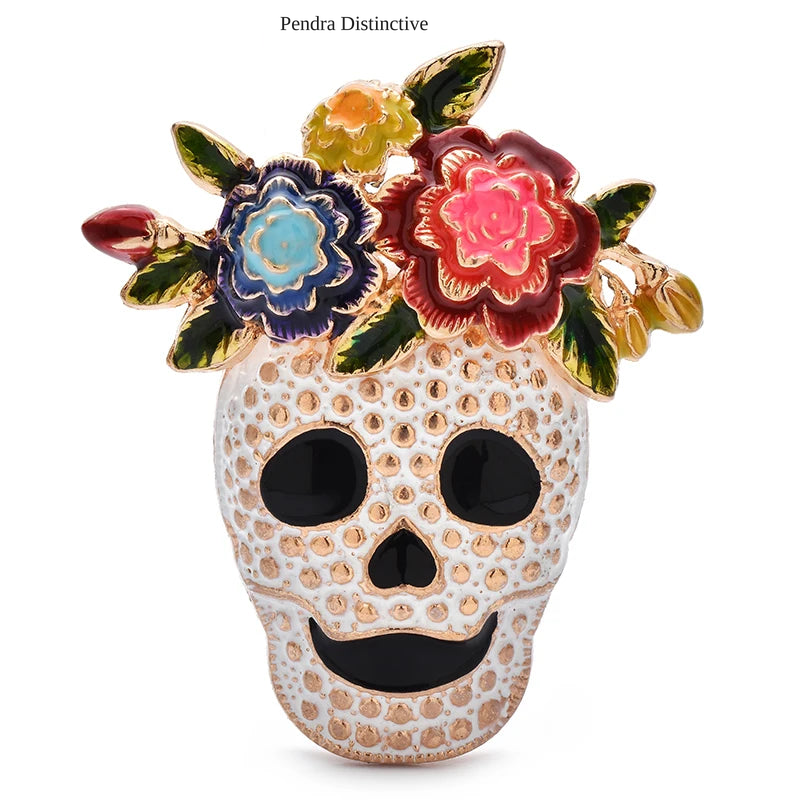 PENDRA Wear Flowers Skull Brooch