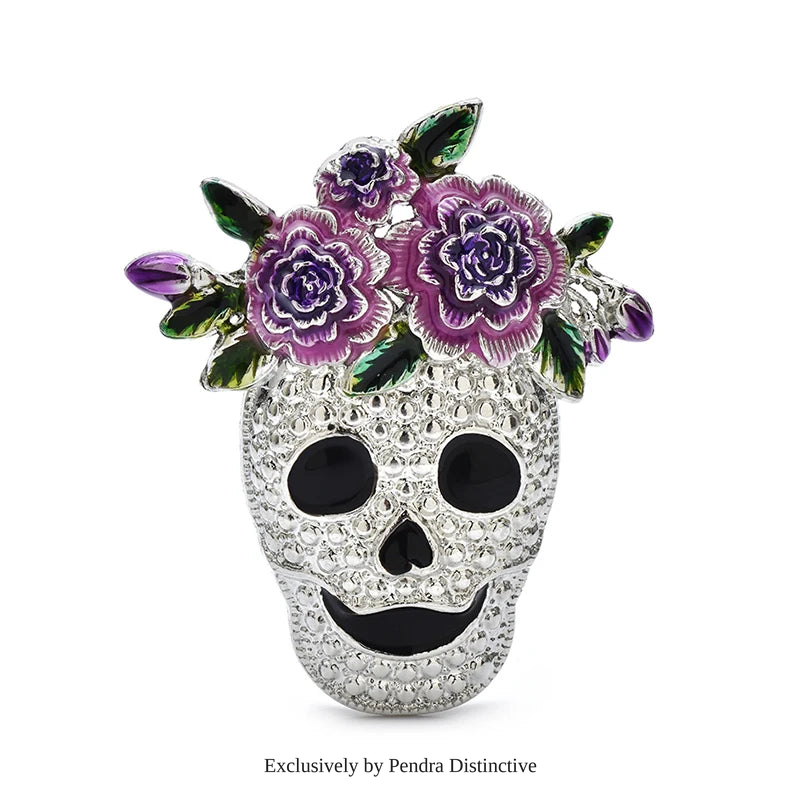 PENDRA Wear Flowers Skull Brooch