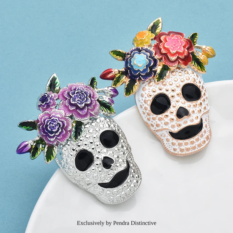 PENDRA Wear Flowers Skull Brooch