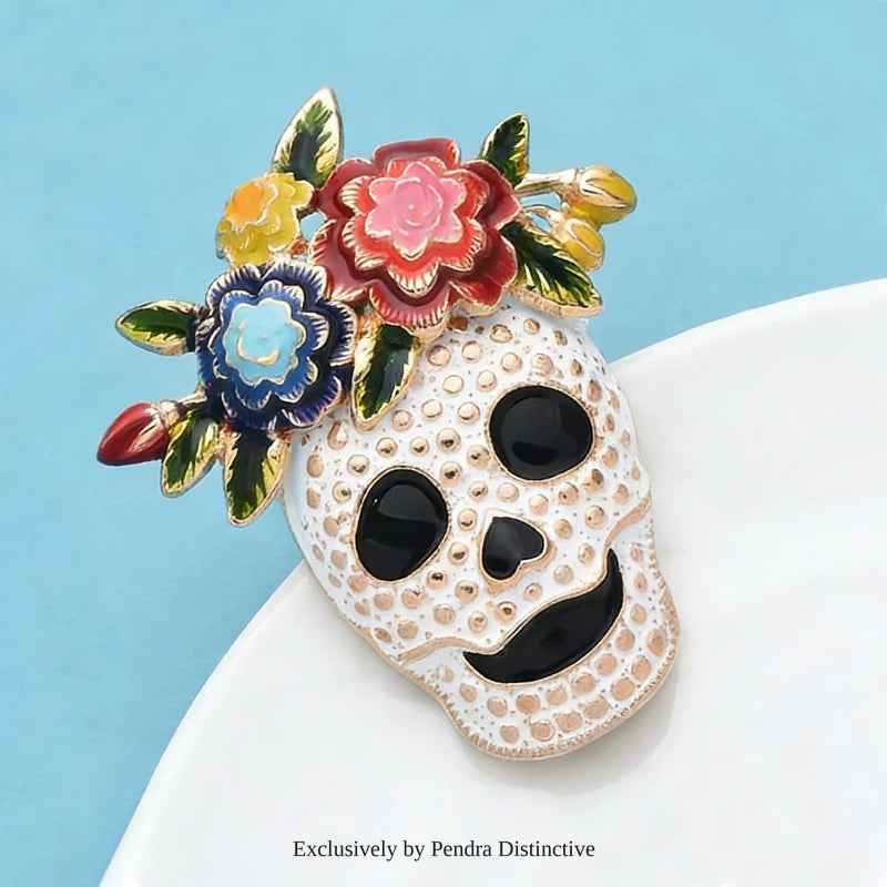 PENDRA Wear Flowers Skull Brooch