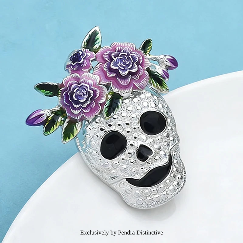 PENDRA Wear Flowers Skull Brooch