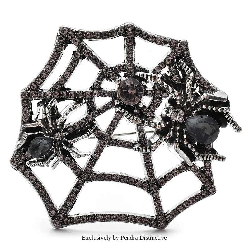 PENDRA Web Spider Rhinestone Insect Brooch