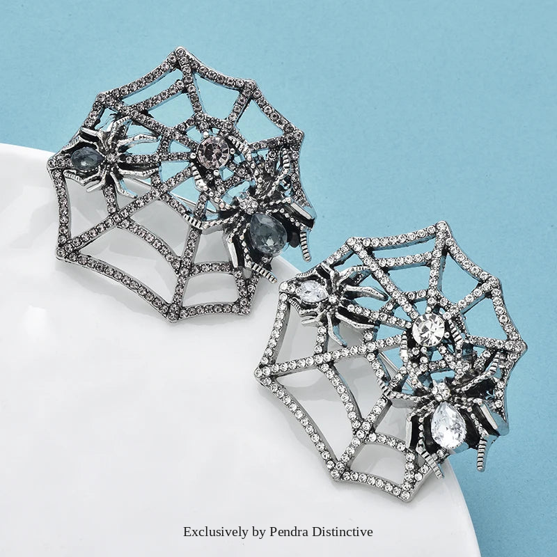 PENDRA Web Spider Rhinestone Insect Brooch