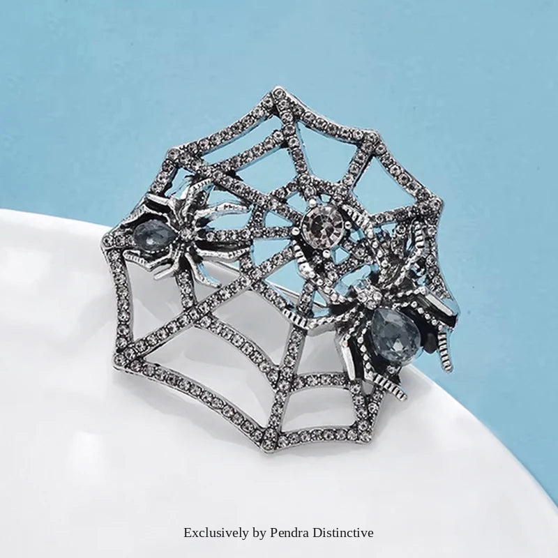 PENDRA Web Spider Rhinestone Insect Brooch