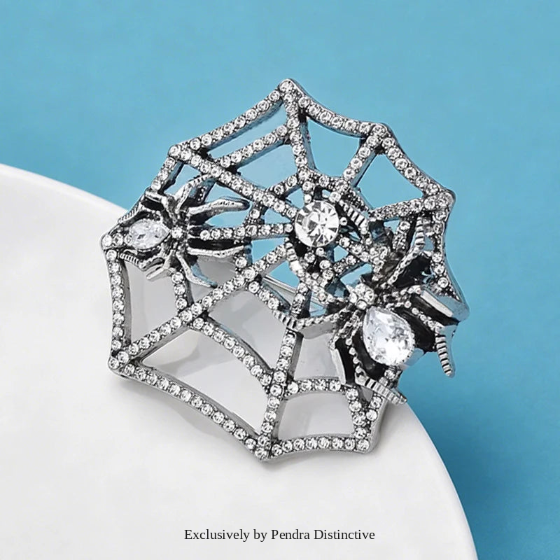 PENDRA Web Spider Rhinestone Insect Brooch