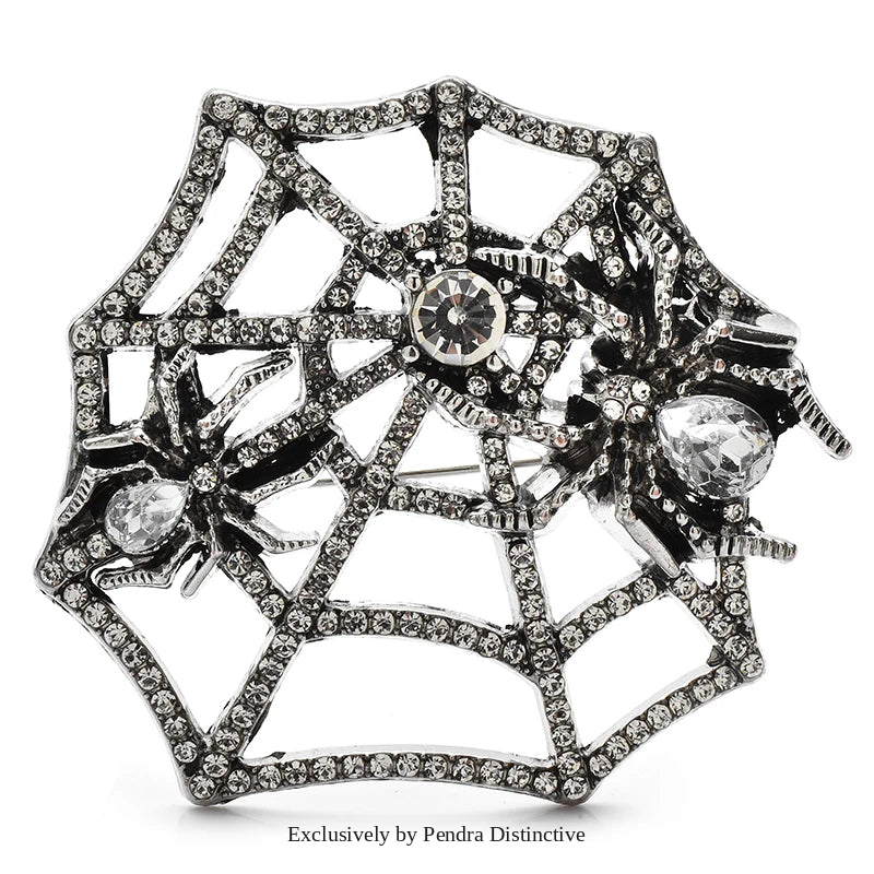 PENDRA Web Spider Rhinestone Insect Brooch
