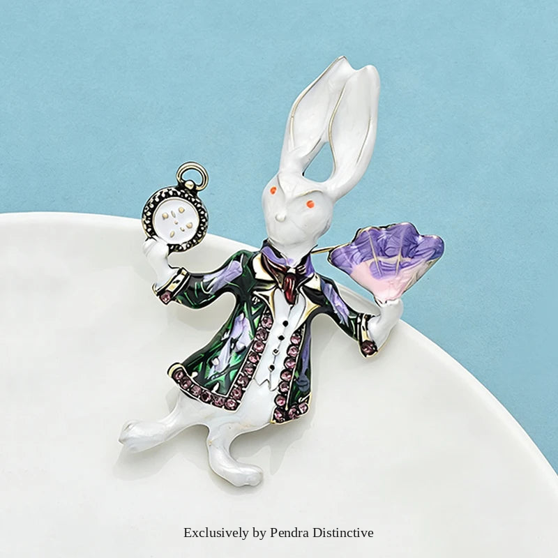 PENDRA Whimsy Enamel Rabbit Brooch