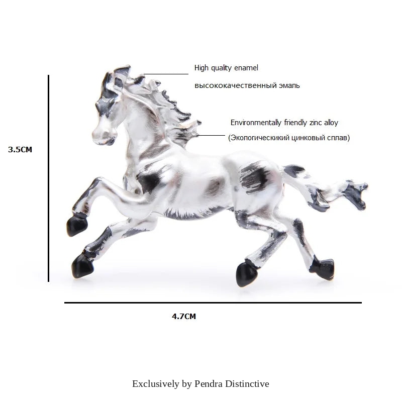 PENDRA White Black Enamel Horse Brooch